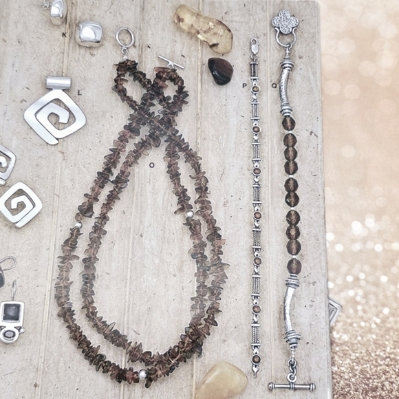 RARE Silpada Sterling Silver Smokey Topaz Clover Charm Bracelet B0689 *Firm* - Picture 10 of 13